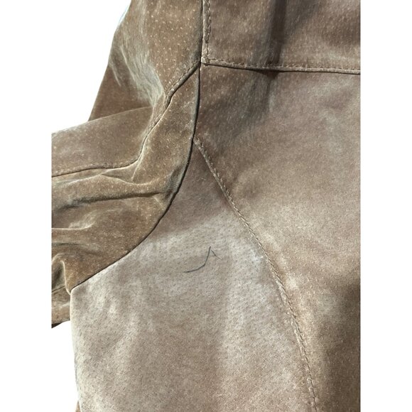 Vintage Suburbia Leather Suede Shearling Trim Coat Womens Xl Brown Toggle Button - Picture 8 of 14